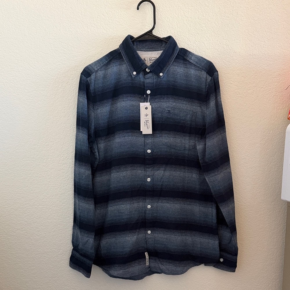 Original Penguin Navy and Light Blue Striped Shirt